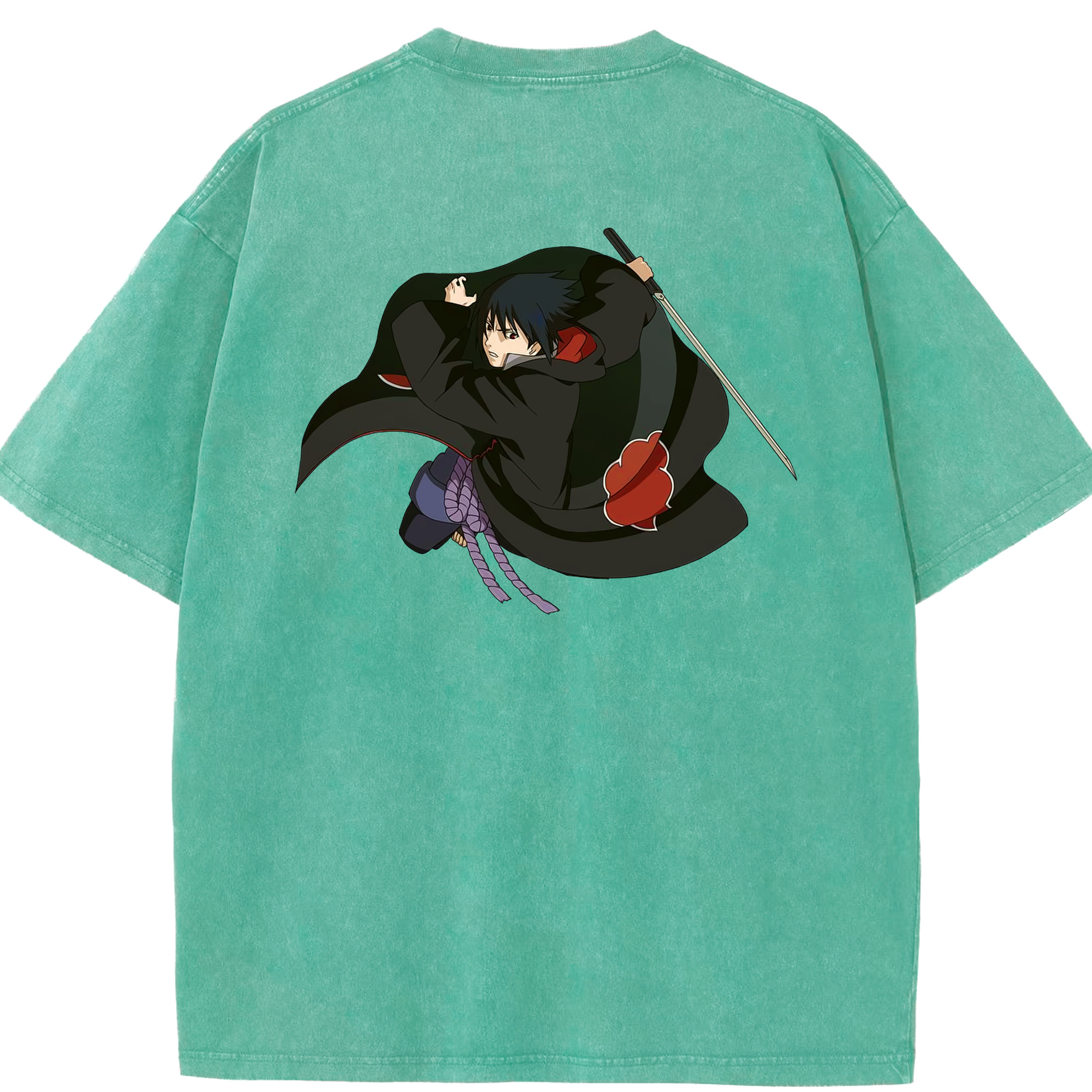 （画像用） NARUTO -ナルト- うちは サスケ Uchiha Sasuke 綿100% ヴィンテージ風 半袖Tシャツ（背面プリント）